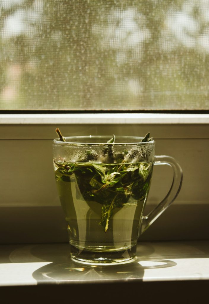 Cold brew green tea recipe easy method ingredients and setup showing tea leaves, pitcher, and water for brewing